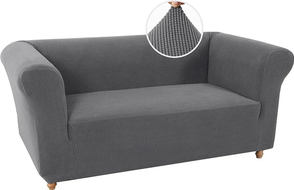 INF Housse de Canapé 2 Places Gris en Polyester Extensible Rétro Tufté