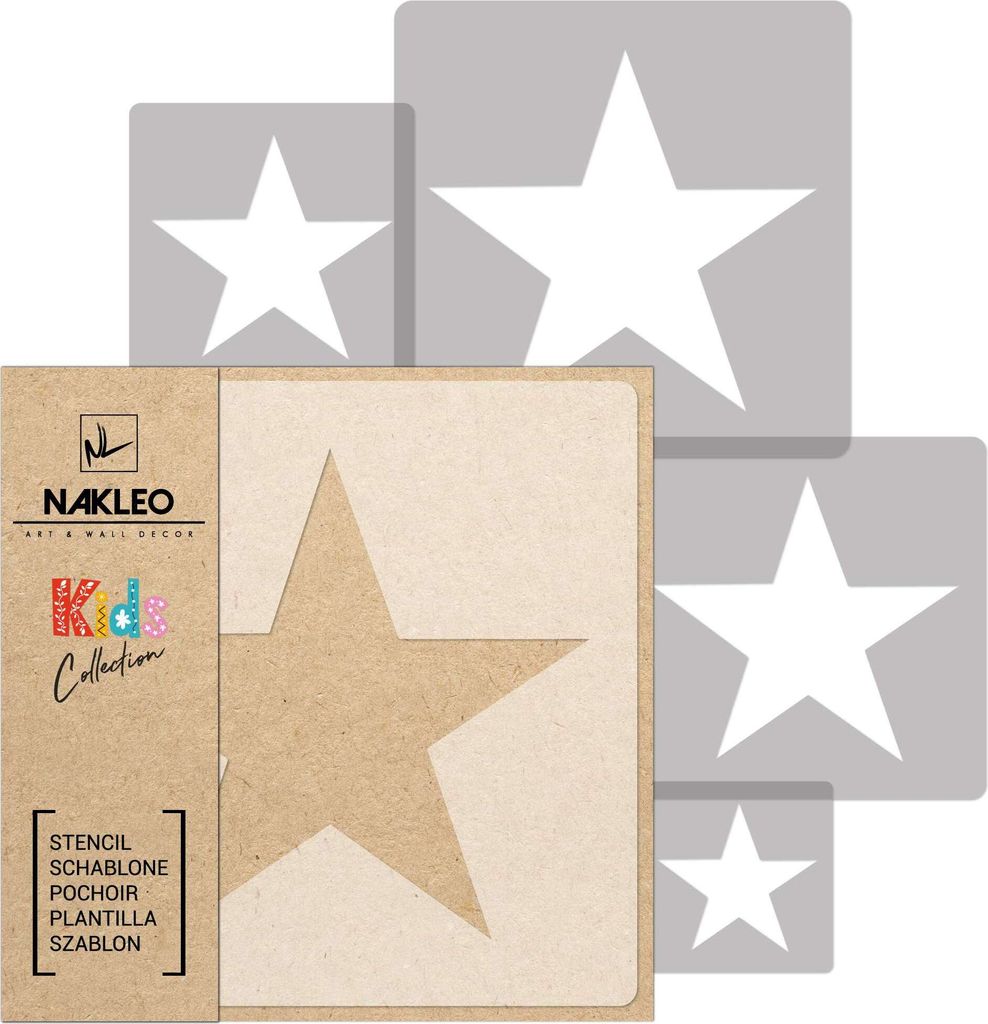Schablonen Malen für Kinder, 5 Stück Set 9x9 cm bis 34x34 cm Stern Star, Wiederverwendbare Kunststoff für Kinderzimmer Malvorlage Raumdekoration