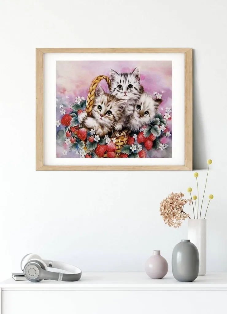 Broderie de diamants chat pour salon - Tableau strass DIY 35x45cm