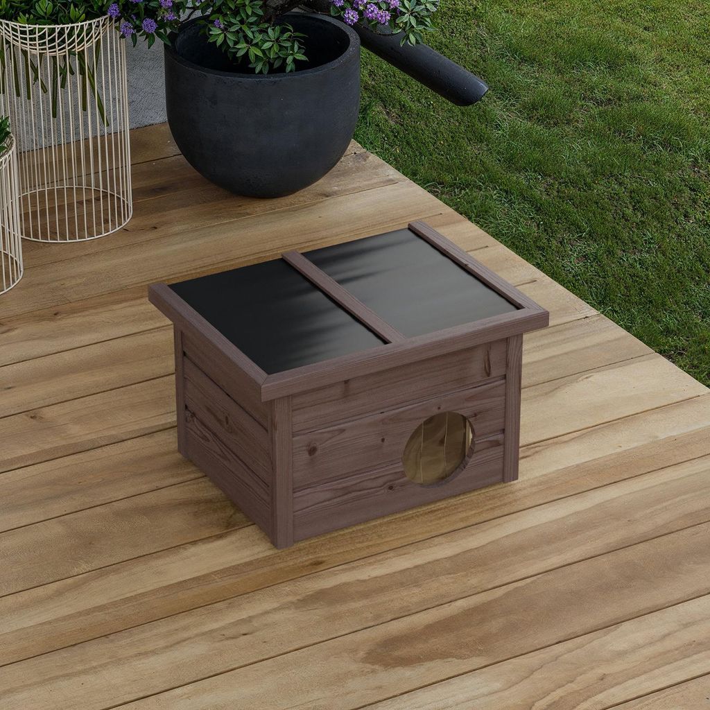 QLS Katzenhaus Outdoor Holz 40x50x37cm klappbares Dach isoliert Styropor Braun 11423