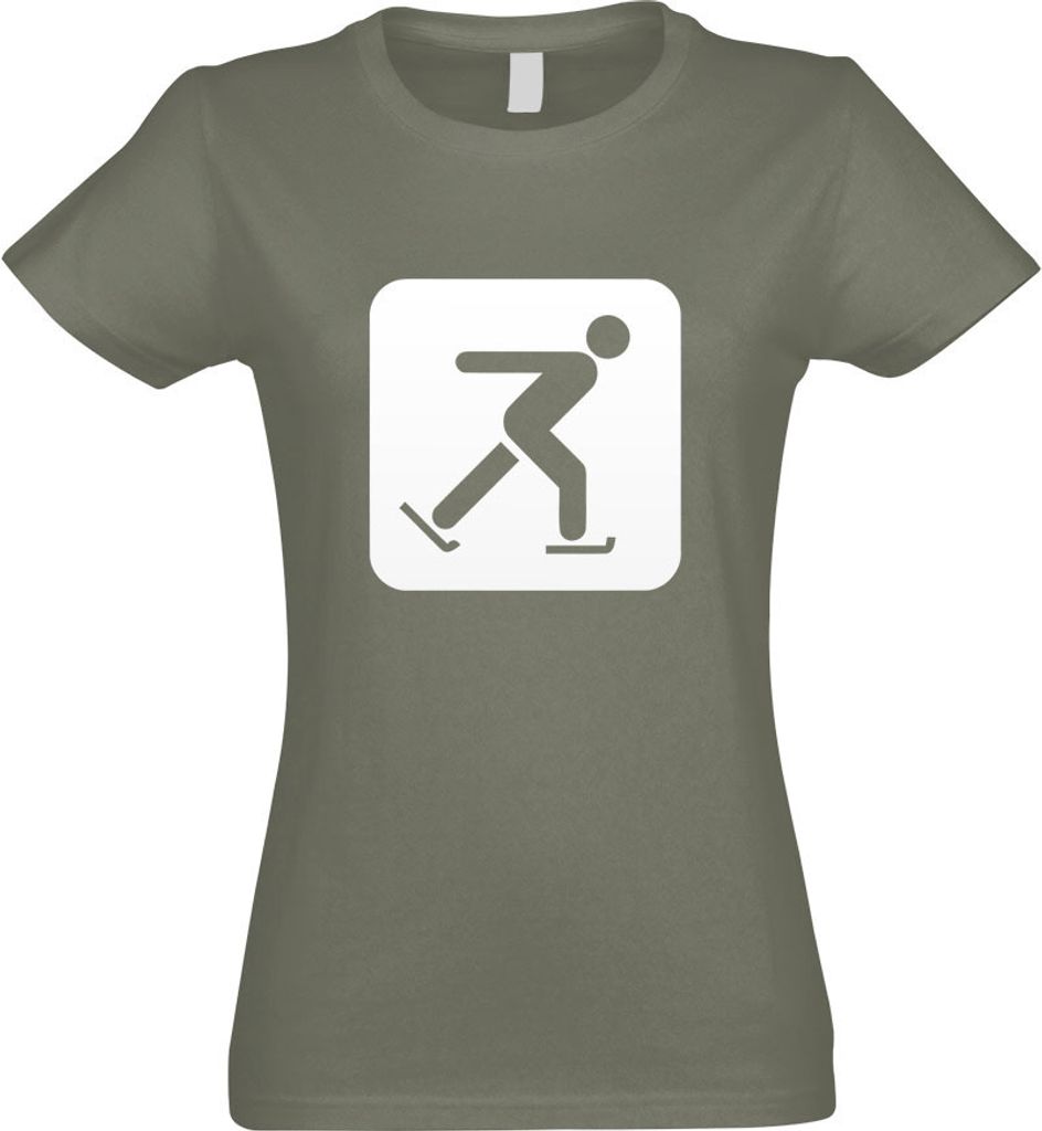 Kiwistar - T-Shirt tailliert - Damen - Olive - Schlittschuhlaufen Piktogramme - mit Motiv Bedruckt - Funshirt Design - Sport - Freizeit - Damen - M