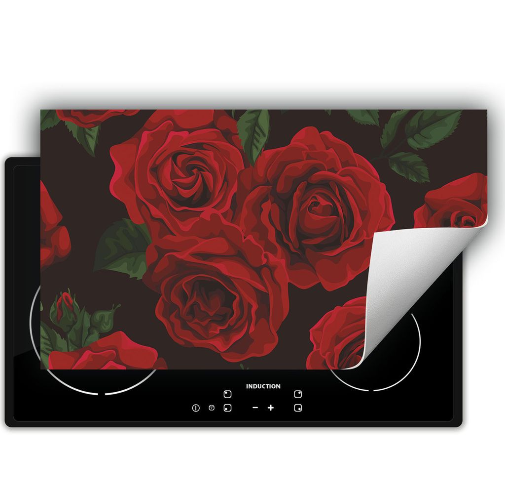 DarHaus Herdabdeckplatte 90x52 cm Anti Rutsch Matte Aufrollbar, rote - Rosen