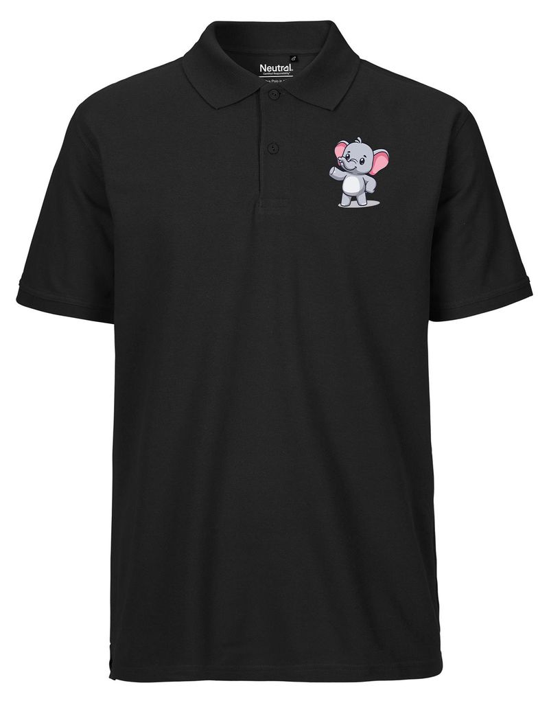 Huuraa Herren Polo Shirt Elefant Comic XXL Black Bio Baumwolle Fairtrade Poloshirt Geschenkidee