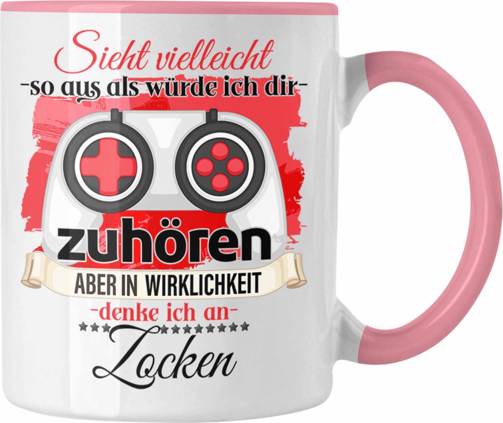 Trendation - Gamer Geschenk Tasse Zocker Liebhaber Geschenkidee Lustiger Spruch (Rosa)