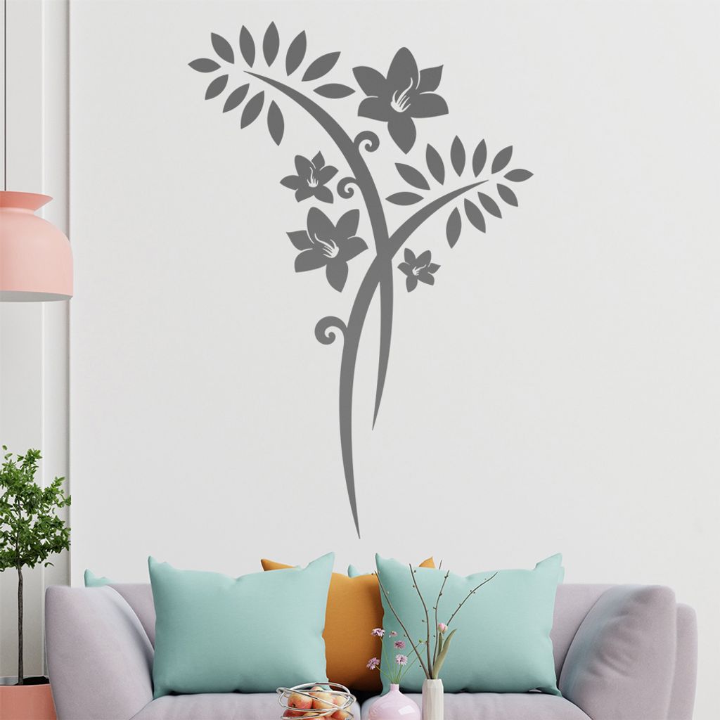 Blume - Linien Wandtattoo in 6 Größen - Wandaufkleber Wall Sticker - Dekoration, Küche, Wohnzimmer, Schlafzimmer, Badezimmer