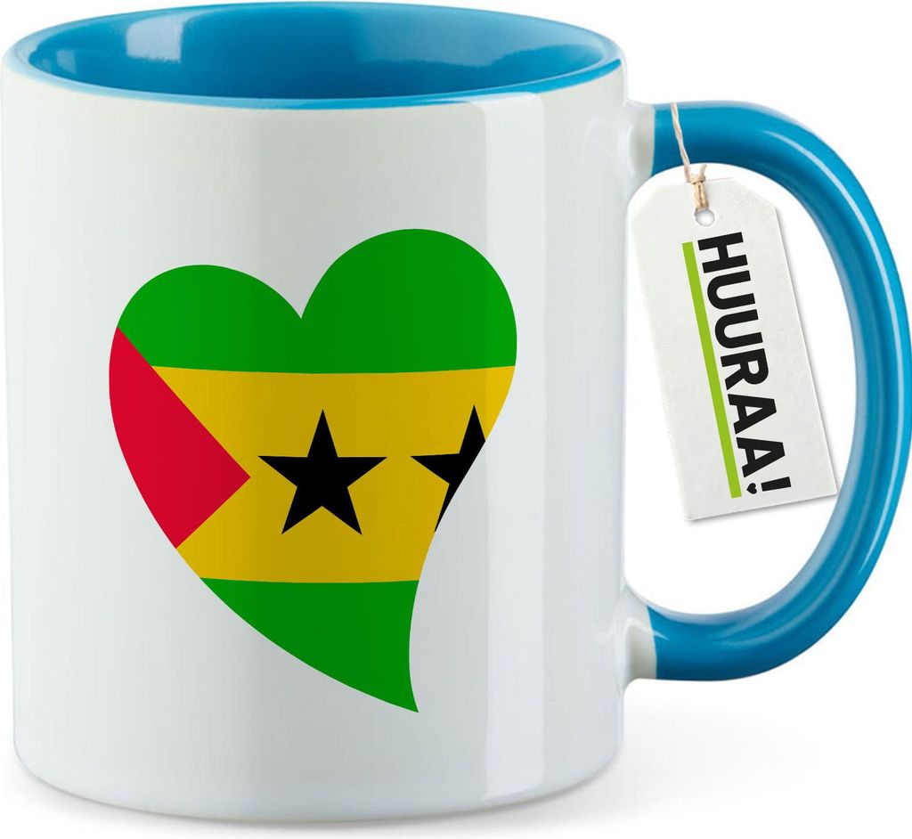 Huuraa Kaffeetasse Sao Tome und Principe Flagge Herz 330ml Blau Keramik Kaffeebecher Geschenkidee