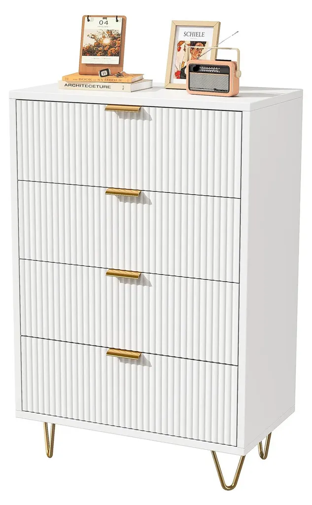 Commode Rangement Salon et Entrée Blanc Bois Design Marocain 4 Tiroirs