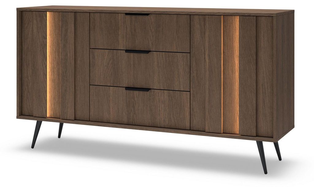 Masseno Kommode DAVANTI 153,5 cm Sideboard mit 3 Schubladen und 2 Türen für Wohnzimmer Schlafzimmer Modern 153,5x40x82,6 cm Eichefarben