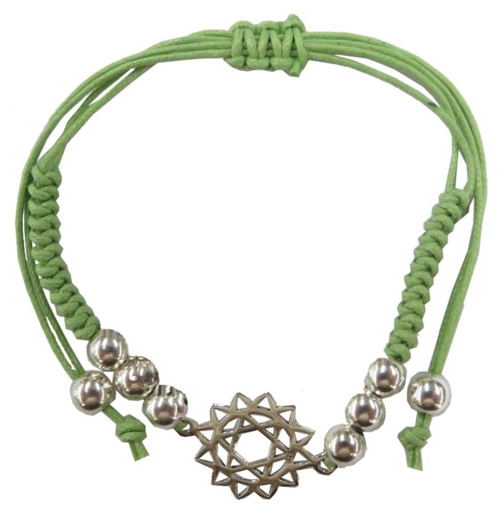 Armband "Anahatam Chakra" grün 1,4cm Silber 925 mit verstellbarem Baumwollband