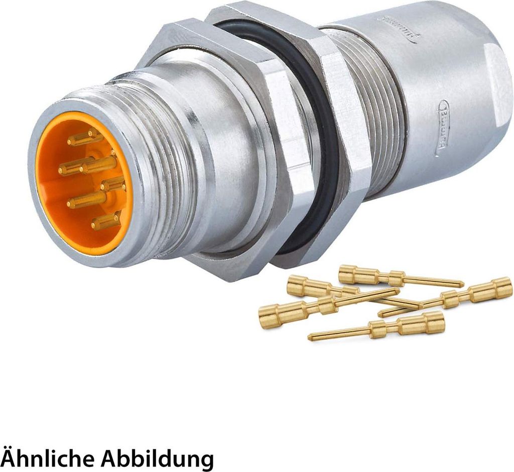 HUMMEL SET inkl. Kontakte M16 Wanddurchführung Kupplung, Crimpein. gerade Polzahl 6+PE, Stift mit Gegenmutter