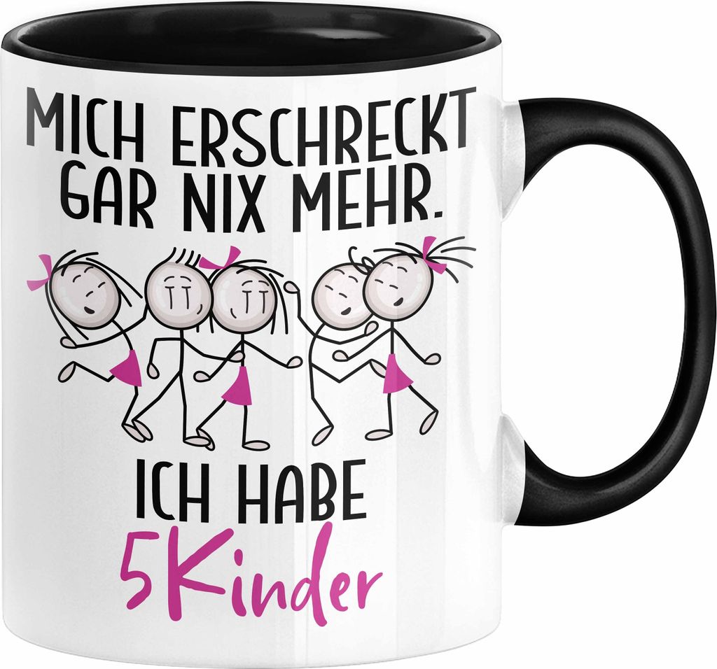 Eltern Mutter Vater Tasse Geschenk von 5 Kindern Lustige Geschenkidee für Mama Papa Mich Erschreckt Gar Nix Mehr Ich Habe 5 Kinder (Schwarz)