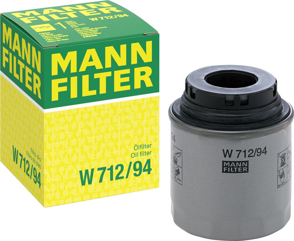 A product shot of a MANN oil filter and its packaging.