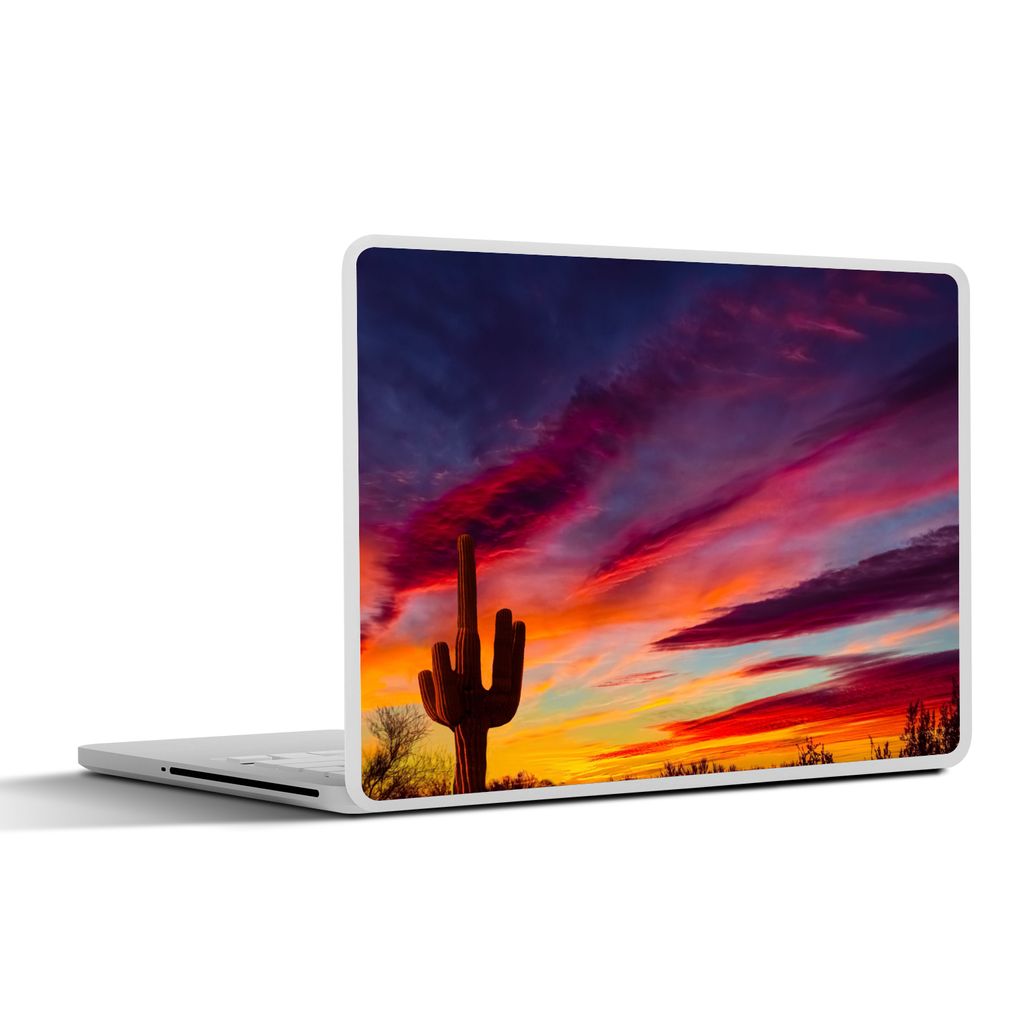 MuchoWow Laptop Aufkleber Sticker Cover Kaktus - Himmel - Sonnenuntergang - Lila - Rosa 30x22 cm - Laptop-Sticker