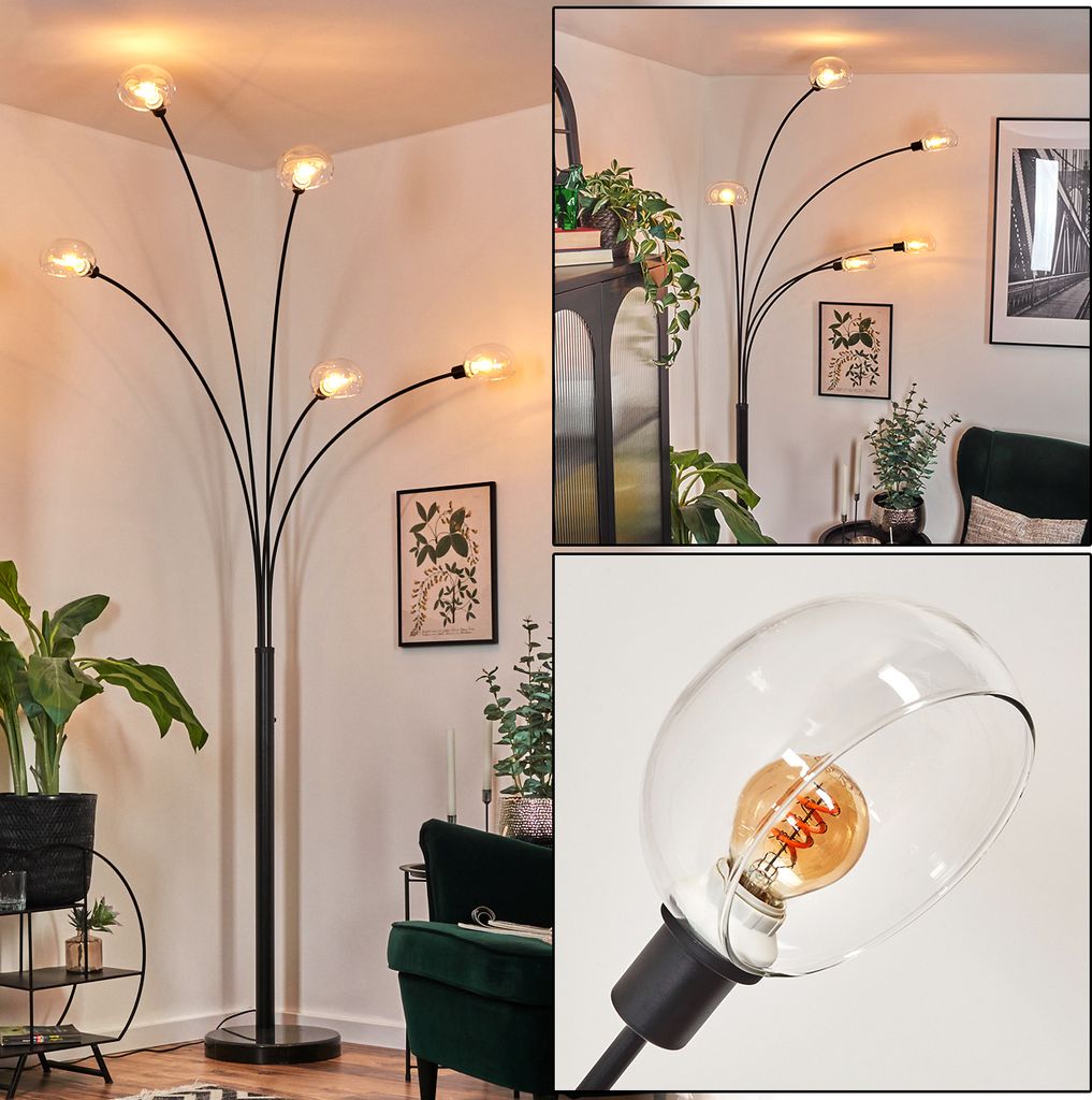 Suio Stehlampe aus Metall in Schwarz/Klar im Retro/Vintage-Design