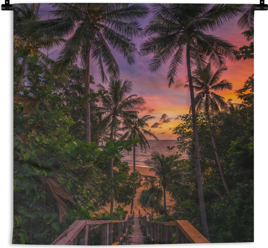 MuchoWow Wandteppich Wandbehang Sonnenuntergang - Palmen - Strand 150x150 cm Tapisserie Dekoration Wandtuch - Wohnaccessoires - Modernes