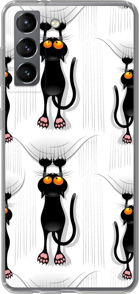 MuchoWow Handyhülle Schutzhülle Hülle für Telefoonhoesje Samsung Galaxy S21 Muster - Katze - Schwarz - Jungen - Mädchen - Kinder - Kinder Si...