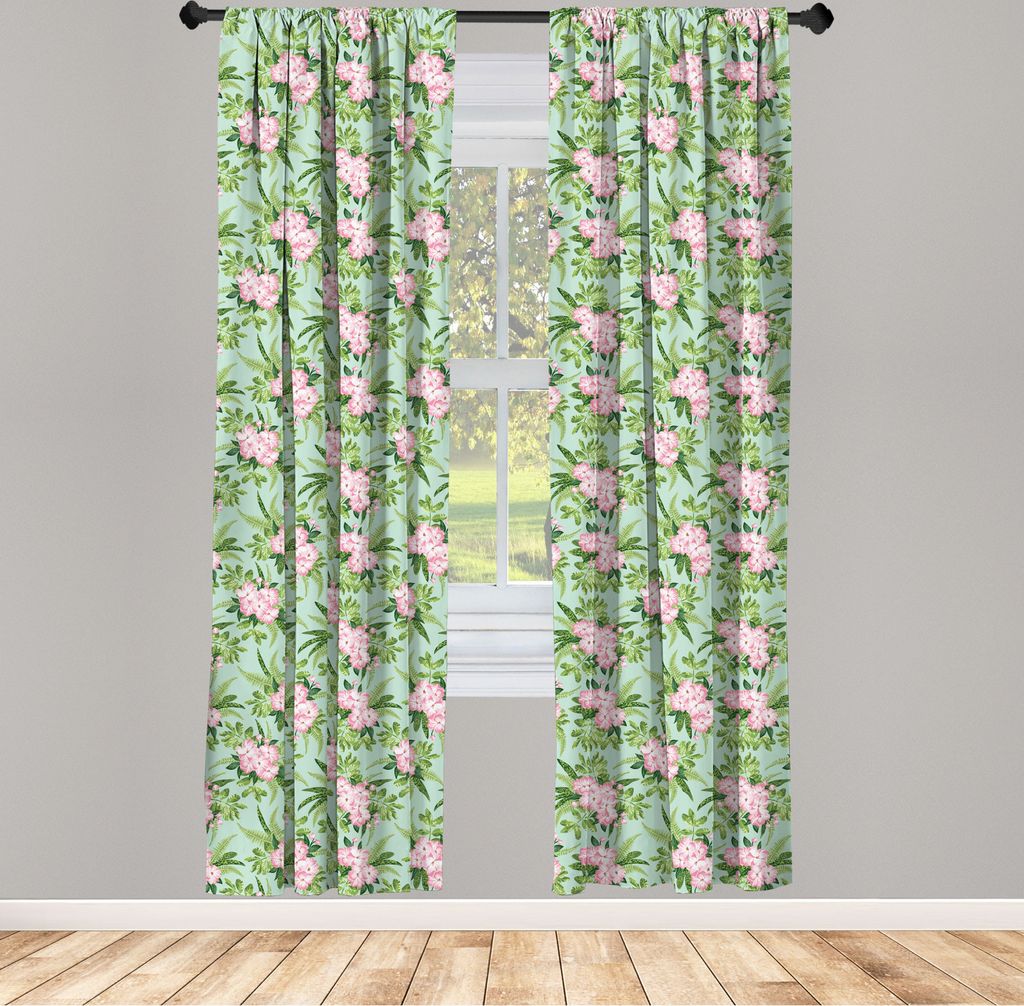 ABAKUHAUS Blumen Vorhänge, Gardinen, Hibiscus Arrangements Blooming Muster, 2 Stück 75 x 245 cm, , Olivgrün Seafoam Rosa