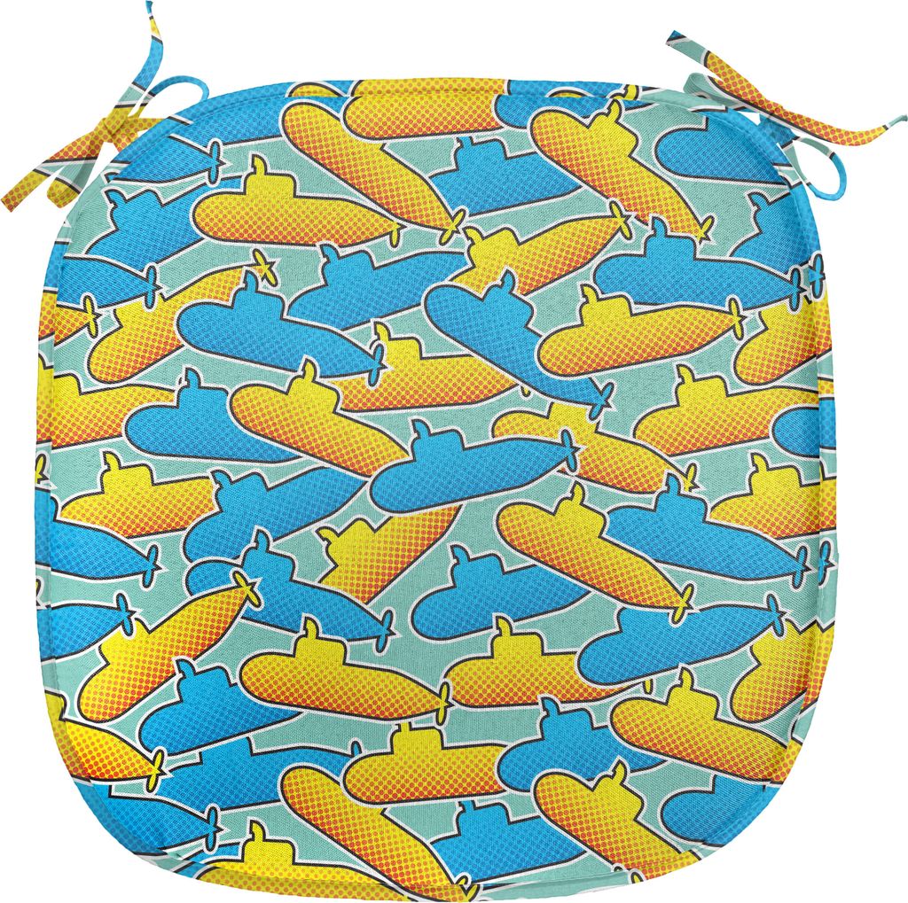 ABAKUHAUS Gelbes U-Boot Polster für Esszimmerstühle, Pop-Art-Stil, Dekoratives wasserfestes Kissen mit Riemen für Küchensitze, 40 cm x 40 cm, G...