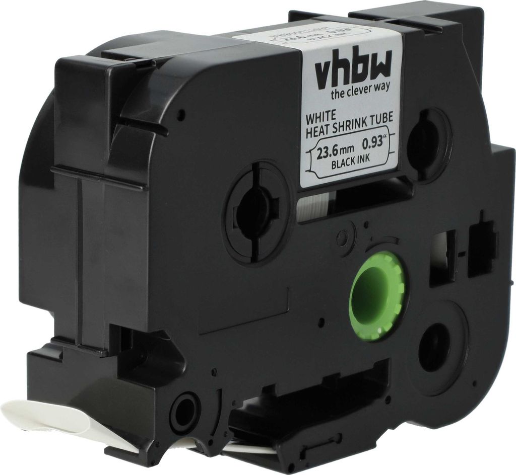 vhbw Schriftband-Kassette kompatibel mit Brother P-Touch PT-E500 Etiketten-Drucker 1,5m x 23,6mm Schwarz auf Weiß, Schrumpfschlauch-Kassette