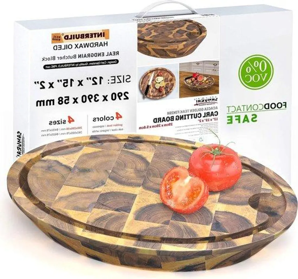 Planche à découper pour viande et légumes en teck doré 39x29 cm massif