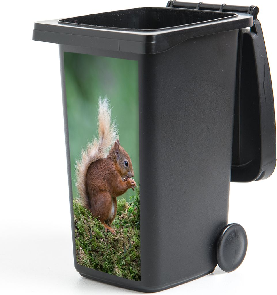 MuchoWow Mülltonnenaufkleber Waldtier - Eichhörnchen - Moos 38x80 cm - Behälteraufkleber - Mülleimer-Aufkleber - Container-Aufkleber
