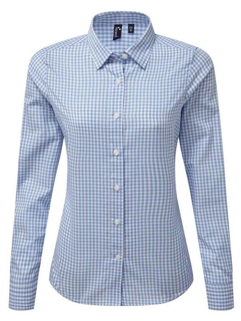 Premier - "Maxton" Hemd für Damen Langärmlig LT4981 (M) (Hellblau/Weiß)