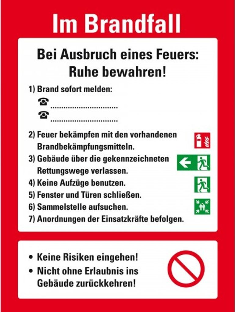 Dreifke Schild I Aushang Verhaltensregeln Im Brandfall, Kunststoff, 210x297m...