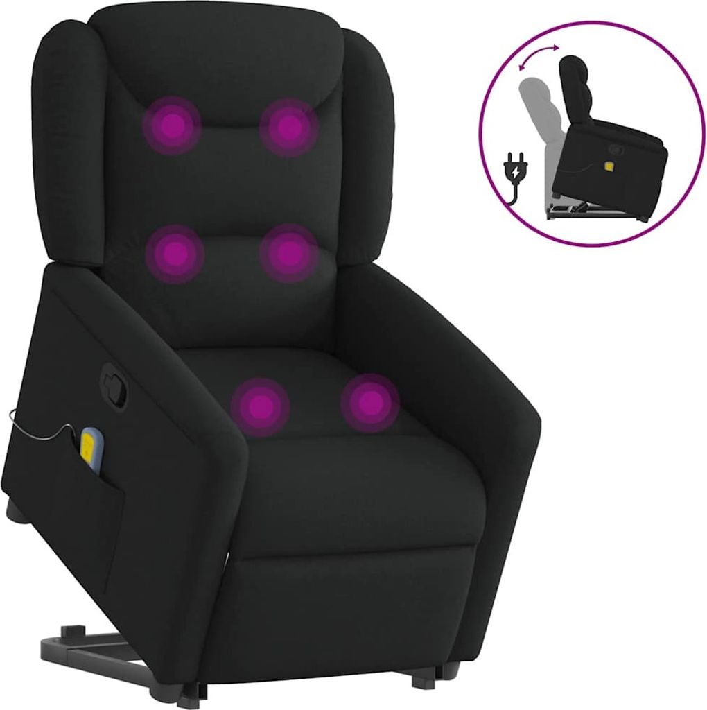 "2024"cloris Massagesessel mit Aufstehhilfe Schwarz Stoff - TV Sessel & Relaxsessel CHY2100