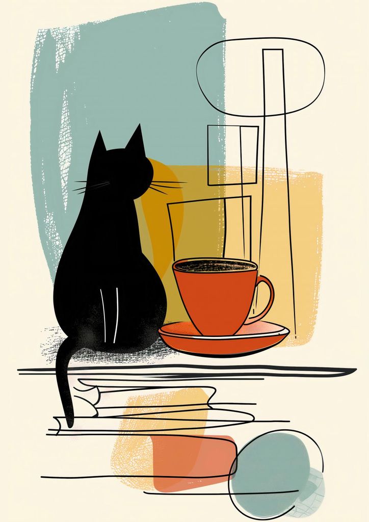 Plakat 21x29,7cm Katze und Kaffee
