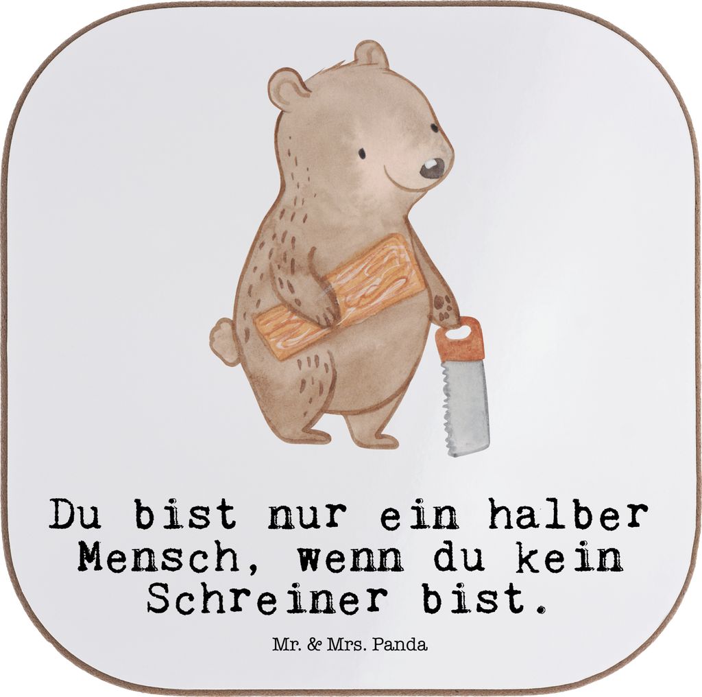 Mr. & Mrs. Panda Tassen Untersetzer Schreiner Herz - Weiß - Geschenk, für Gläser, Flaschenuntersetzer, Tischuntersetzer, gläseruntersetzer, Coa...