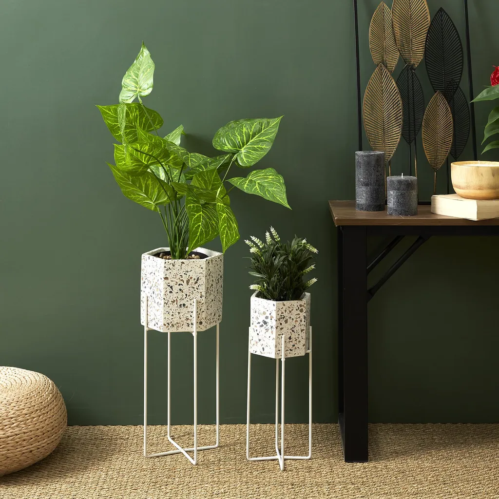 Lot de 2 pots de fleurs en terrazzo véritable pour jardin et balcon