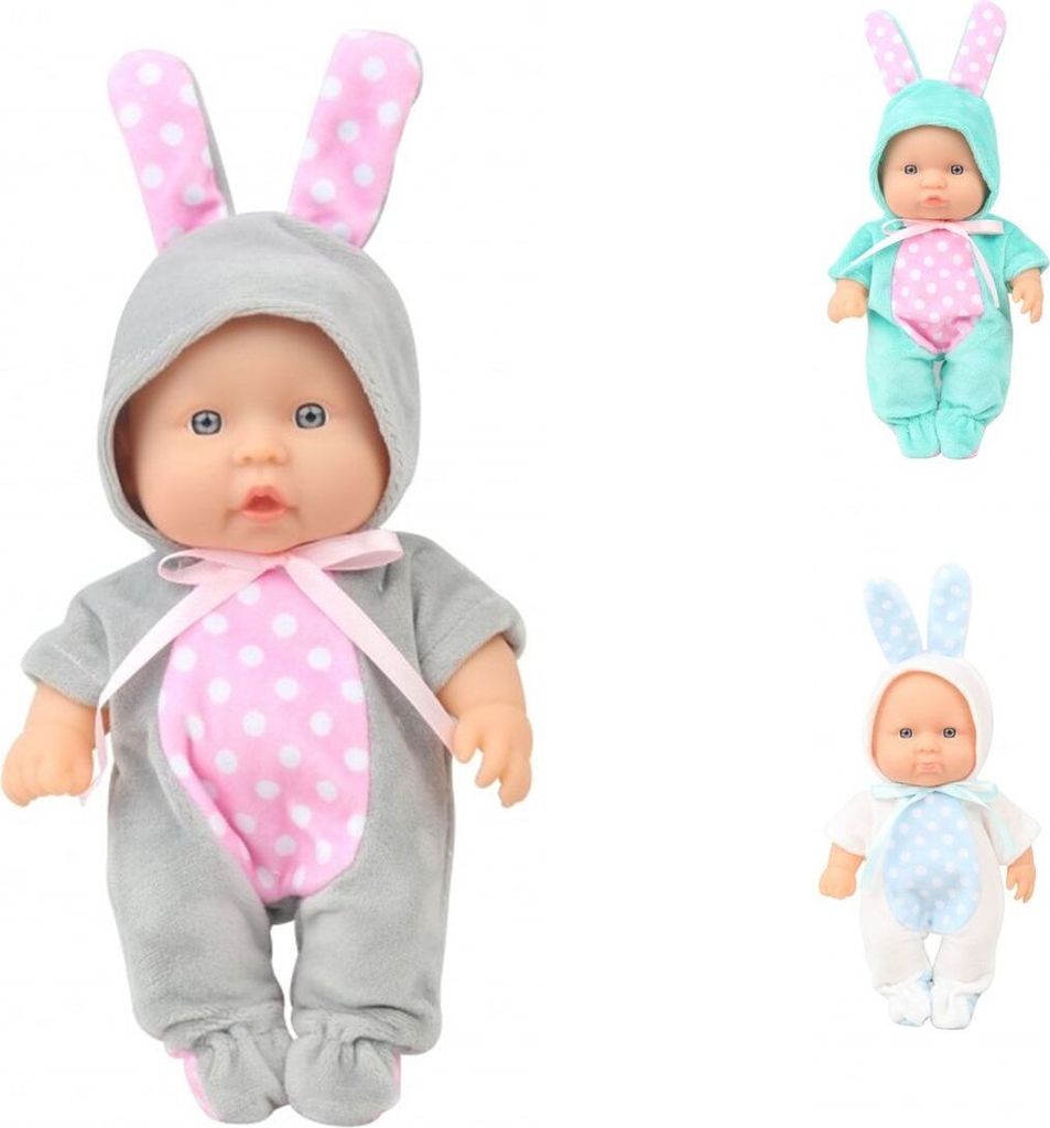 Moni Kinderpuppe 20 cm Hase Spielpuppe, Hasenkostüm bewegliche Arme ab 3 Jahren grau