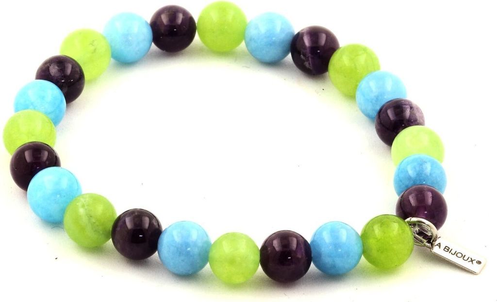 Armbandperlen Amethyst + Blauer Chalcedon + Peridot 8 mm