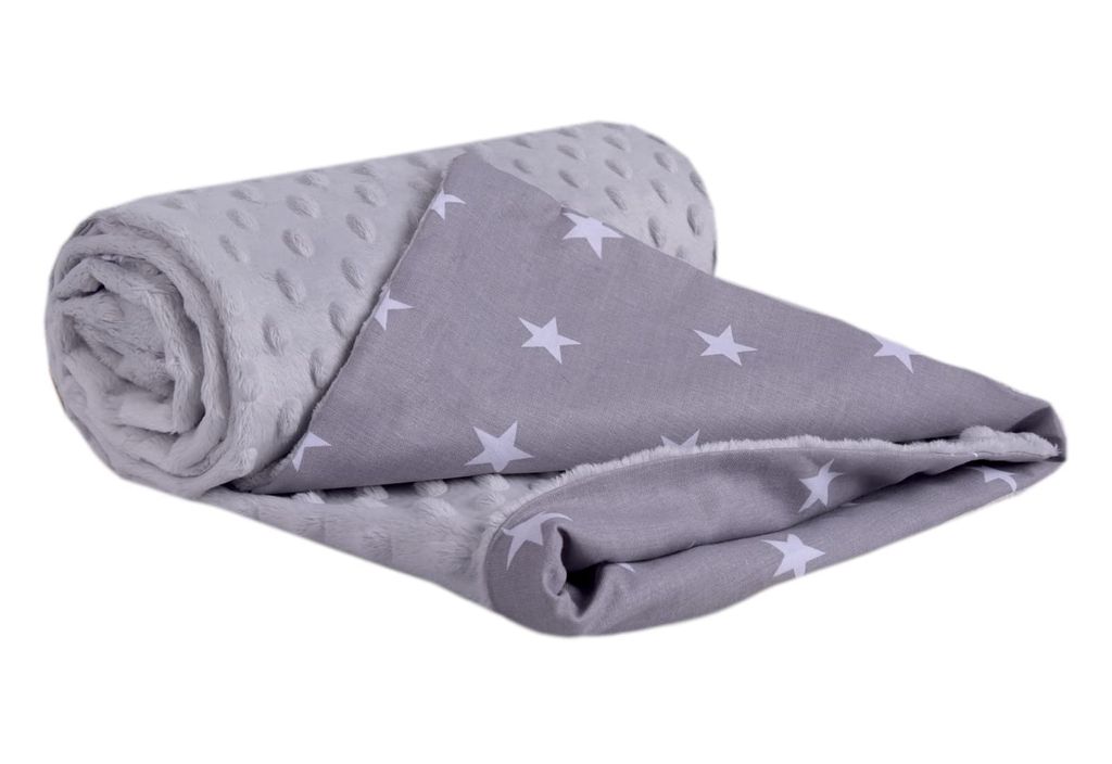 Babydecke für babys Baumwolle, 75x100, weiße Sterne mit grauem Minky