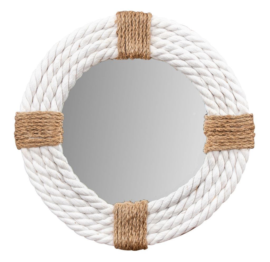 Spiegel Ø30cm Rund Weiß Natur Maritim Jute Seil Wandspiegel Flurspiegel Wanddeko Boho
