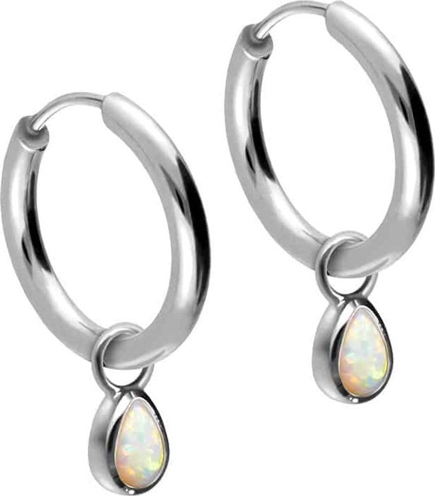 Chirurgenstahl Ohrclicker Creolen SYNTHETISCHER OPALTROPFEN Silber Innendurchmesser: 12mm + Designstärke: 2mm