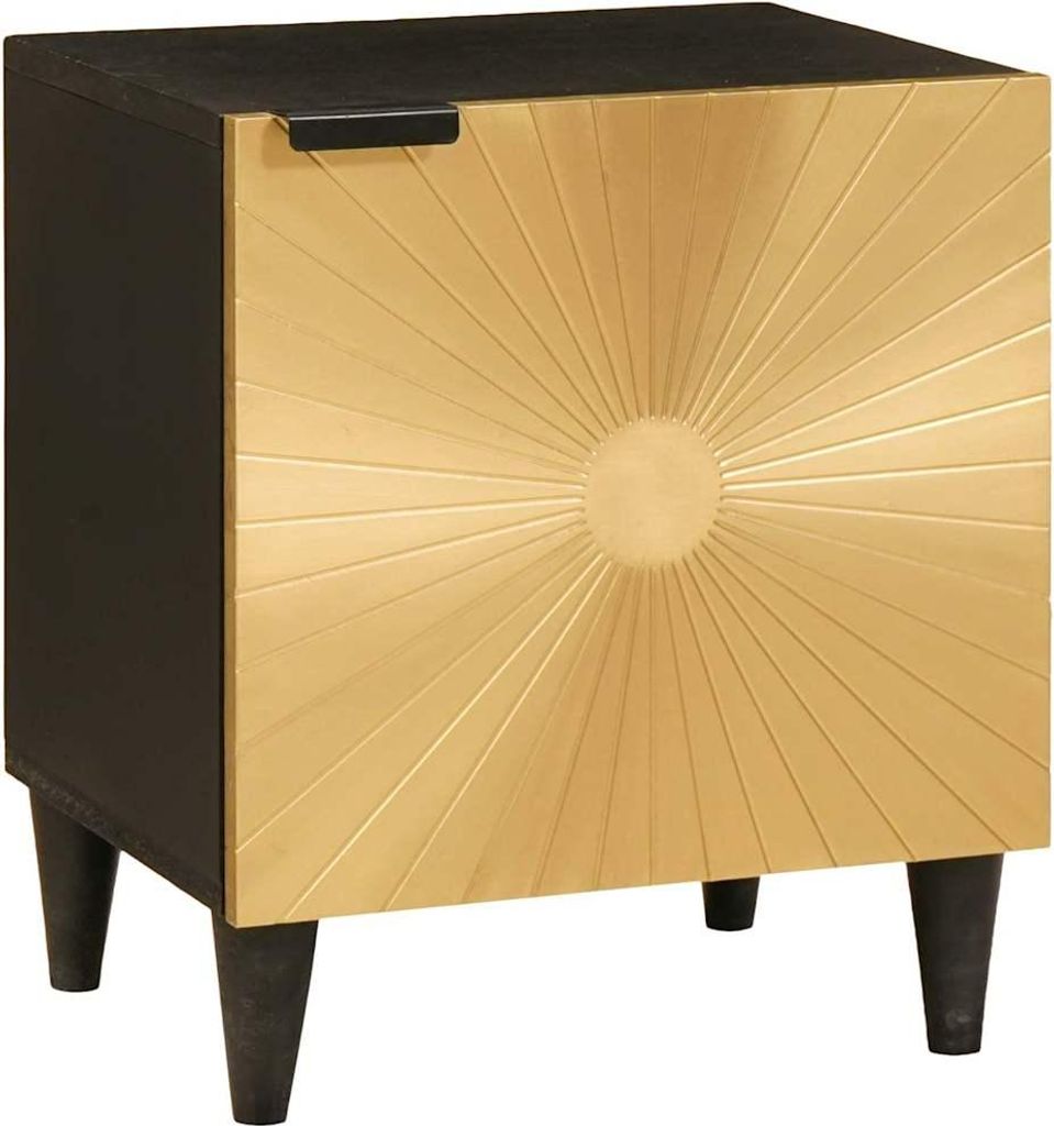 Nachttisch Schwarz und Gold 40 x 33,5 x 46 cm Massivholz Akazie