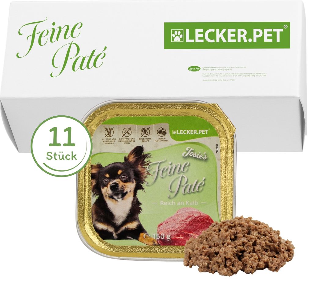 11 x 150 g Lecker.Pet Josie's Feine Paté Reich an Kalb Hundefutter Nassfutter Vollnahrung