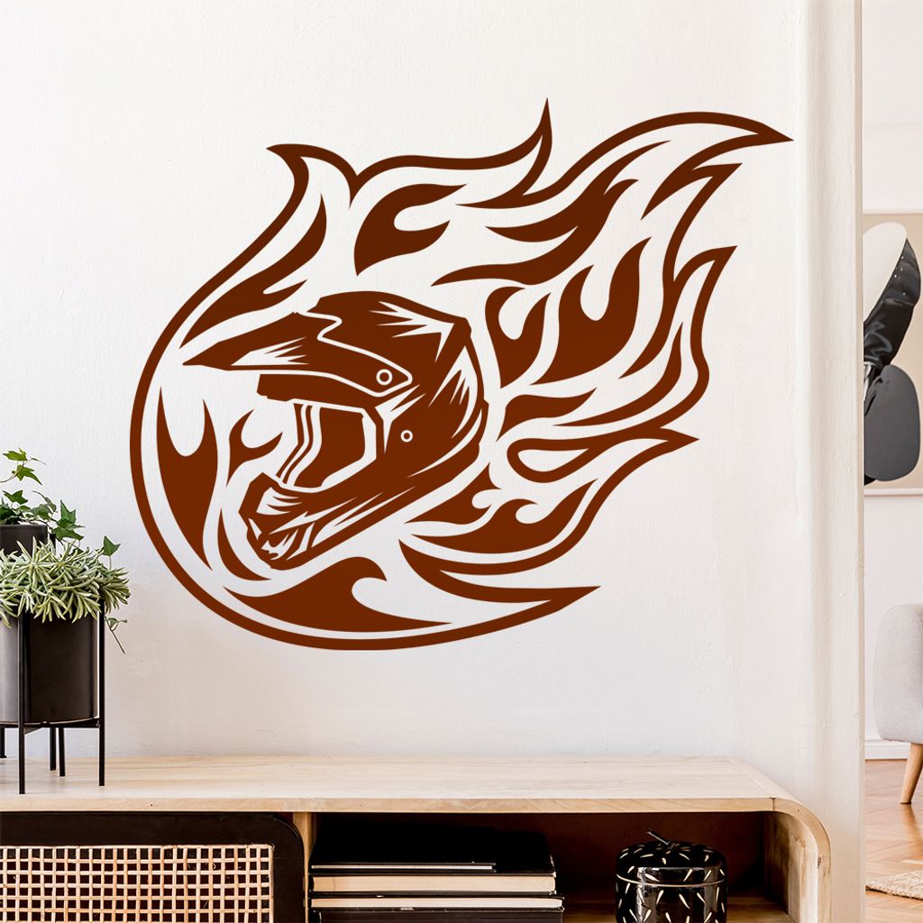 Motocross Helm Flammen Wandtattoo Wandaufkleber Wall Sticker - Dekoration, Küche, Wohnzimmer, Schlafzimmer, Badezimmer