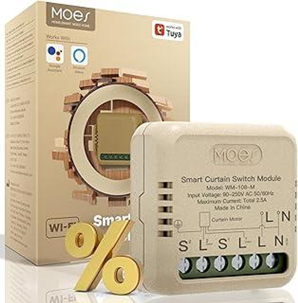 MOES Wlan Smart Rolladenschalter Modul mit Prozentanpassung,Relais Rolladen Zeitschaltuhr für Rollladenmotor, Kompatibel mit Smart Life Tuya App, ...