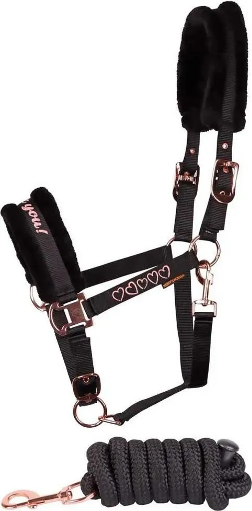 Licol Harry's Horse Love noir poney anti-frottement avec longe assortie