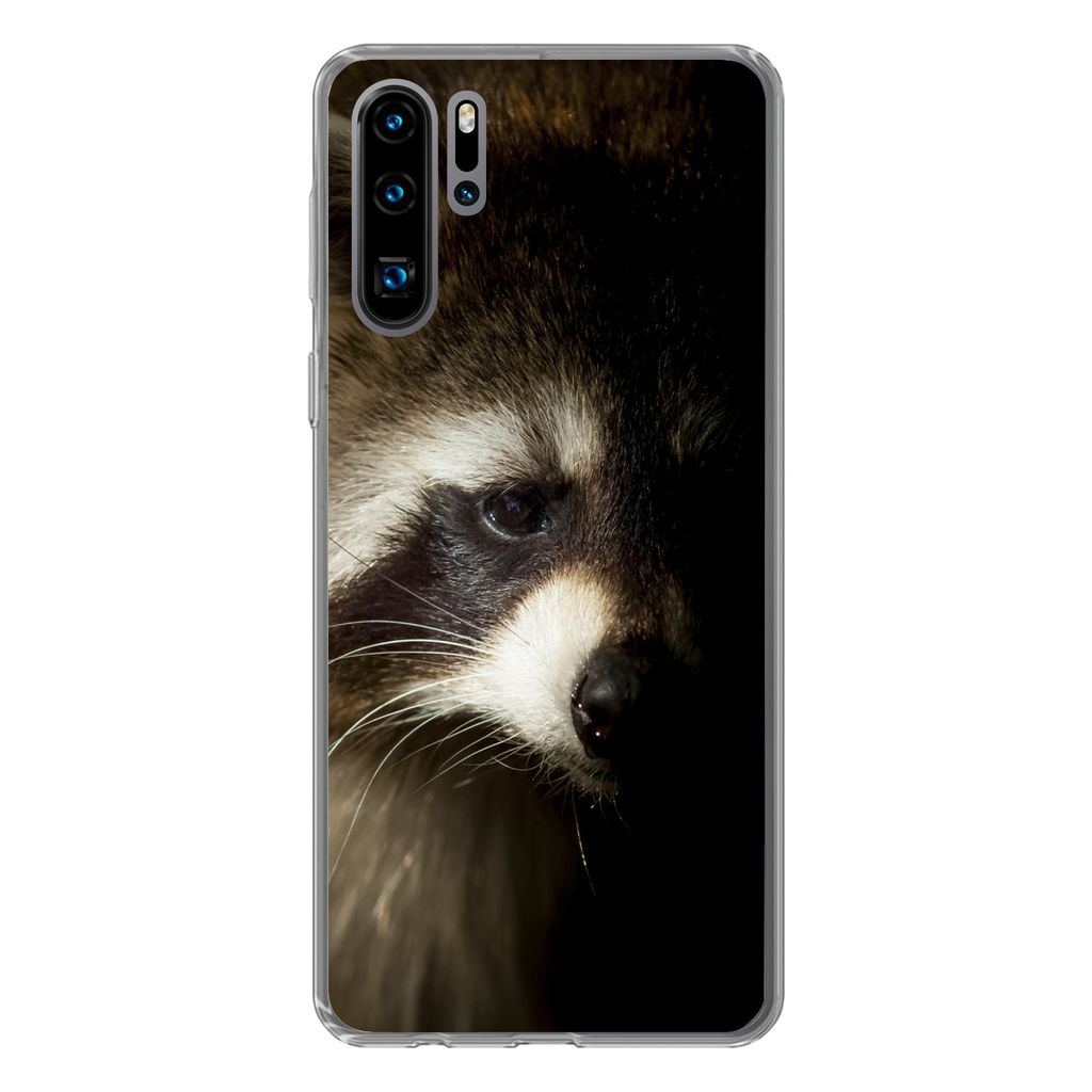 MuchoWow Handyhülle Schutzhülle Hülle für Huawei P30 Pro Waschbär - Wilde Tiere - Schwarz Silikon Softcase Handy Hülle - Schutzdeckel
