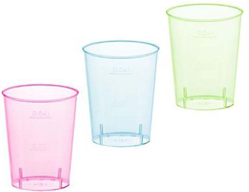 40 Gläser für Schnaps, PS 4 cl Ø 4,2 cm · 5,2 cm farbig sortiert