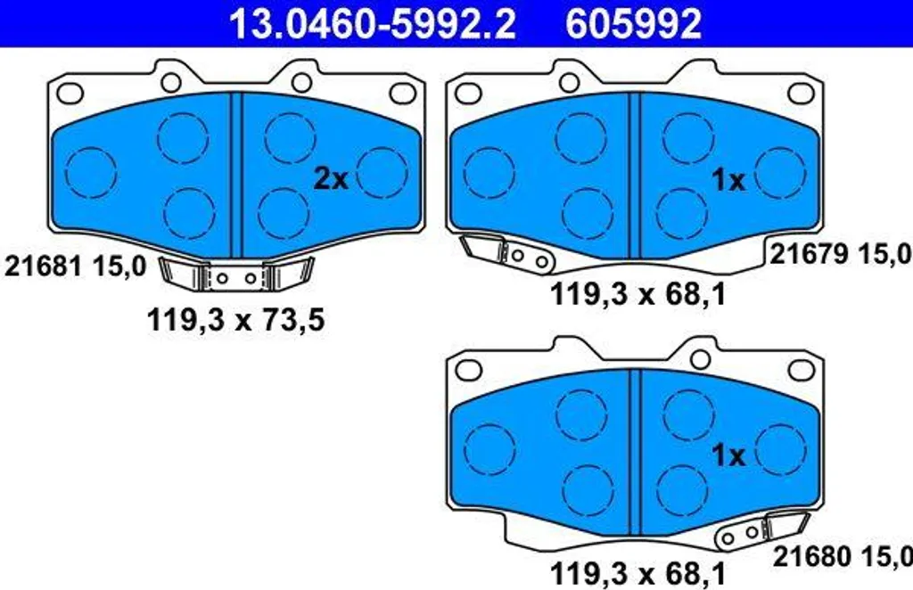 Jeu de plaquettes de frein ATE 13.0460-5992.2 pour Toyota Land Cruiser