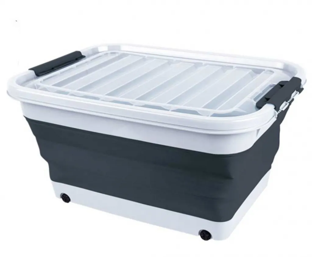 Caisse de rangement plastique pliable 65L Camp4 sur roulettes noires - 6