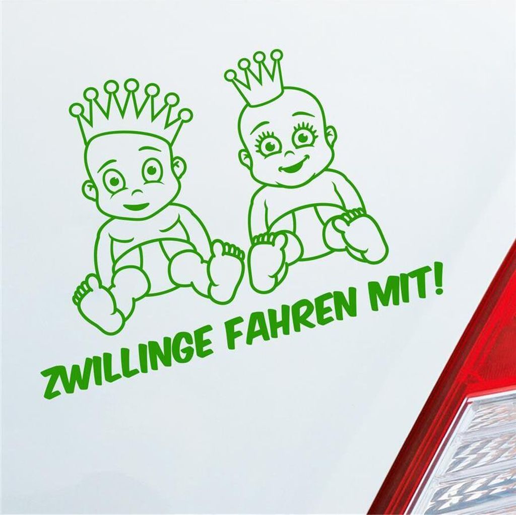 Auto Aufkleber Zwillinge fahren mit! Süß 28x20 cm Hellgrün Produktbild 