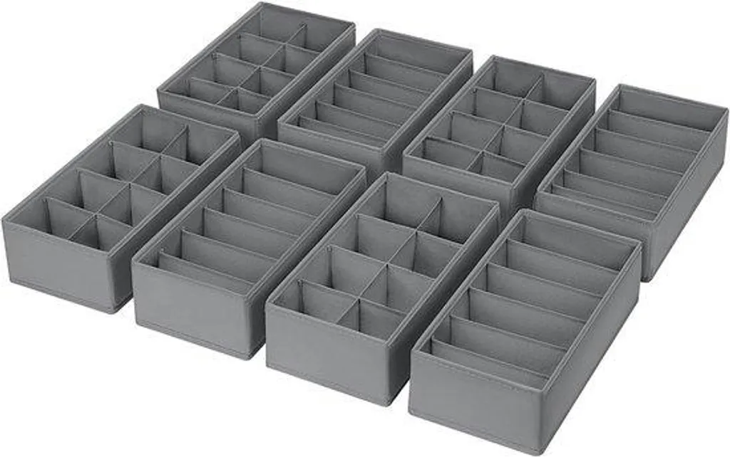 Boîtes de Rangement Pliables en Tissu (Lot de 8) - 30x15cm Gris