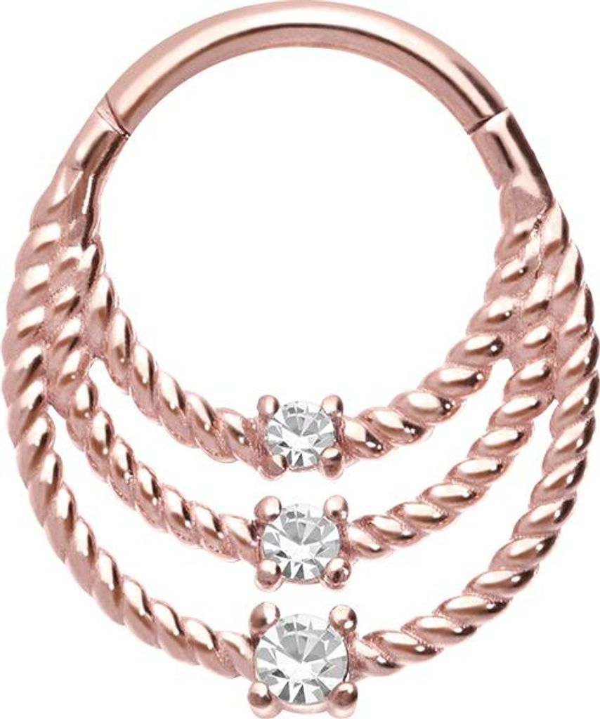Ohrpiercing, Nasenpiercing, Septum Piercing Chirurgenstahl Segmentring Clicker 3 GEDREHTE RINGE + KRISTALLE