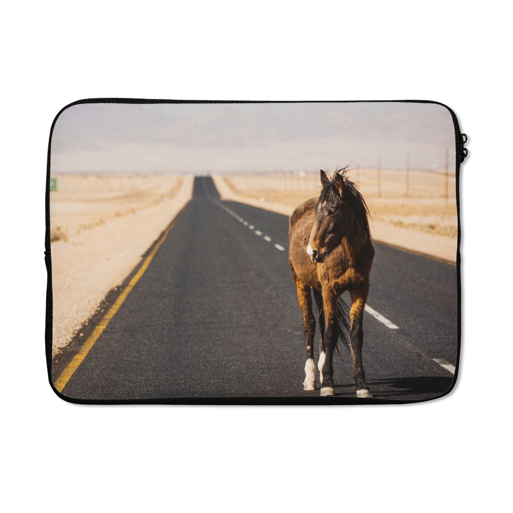 MuchoWow Laptop Hülle 13 Zoll Pferd - Sand - Straße Laptoptasche - Laptophülle - Sleeve - Rundumschutz
