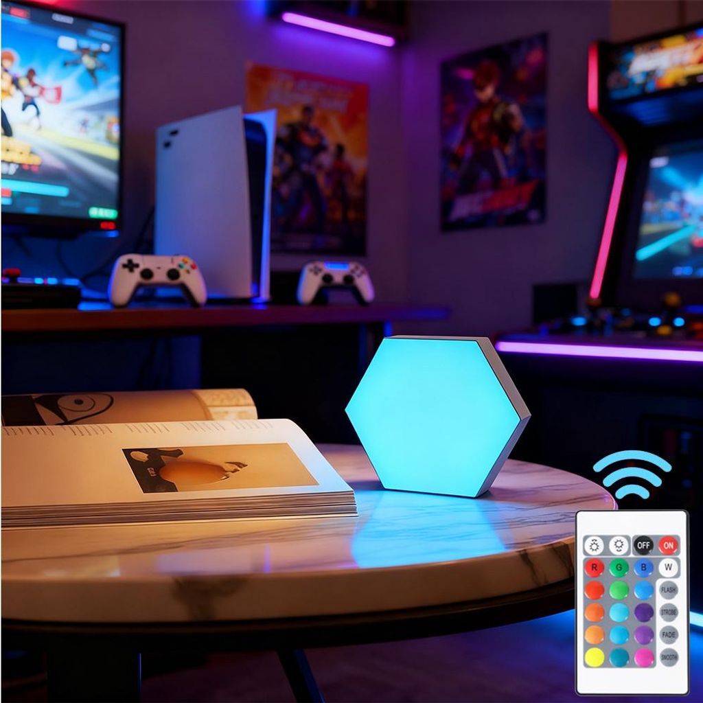 Gaming Led Deko Wandleuchte, RGB Hexagon Waben Wand Licht, Sechseck Led Panel Beleuchtung Innen Party Bar Gaming Zimmer Deko Led Wanddeko, 1er Pack